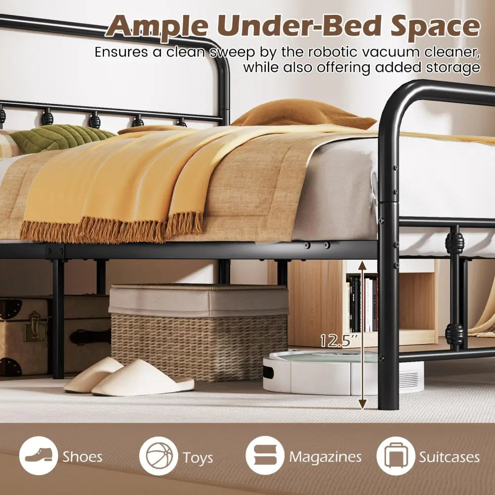 Bed Frame with Headboard and Under Bed Storage Black-Queen Size - Simple Bed Frame