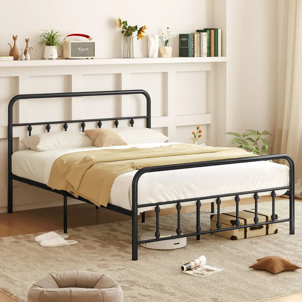 Bed Frame with Headboard and Under Bed Storage Black-Queen Size - Simple Bed Frame