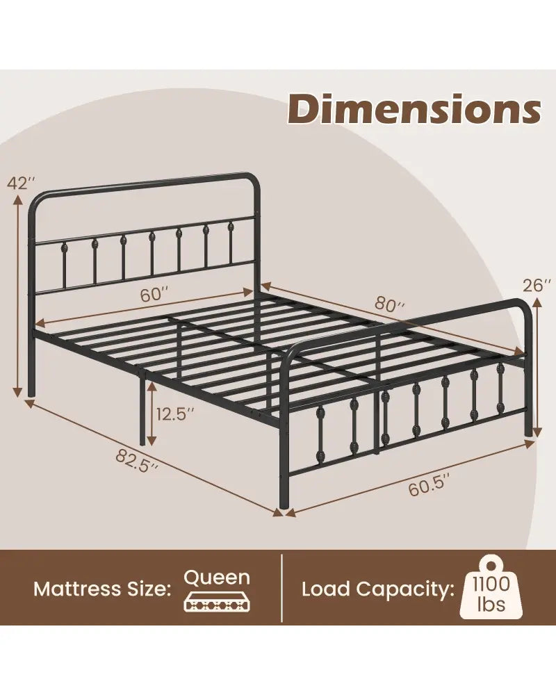 Bed Frame with Headboard and Under Bed Storage Black-Queen Size - Simple Bed Frame