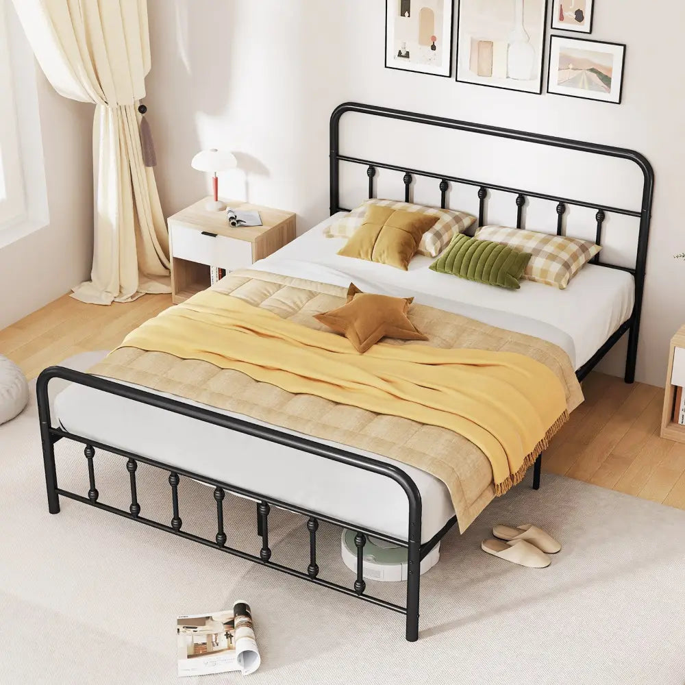 Bed Frame with Headboard and Under Bed Storage Black-Queen Size - Simple Bed Frame