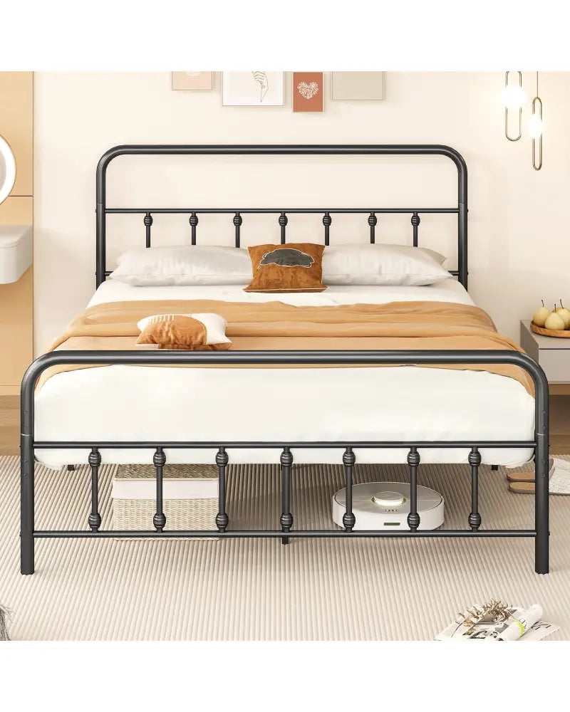 Bed Frame with Headboard and Under Bed Storage Black-Queen Size - Simple Bed Frame