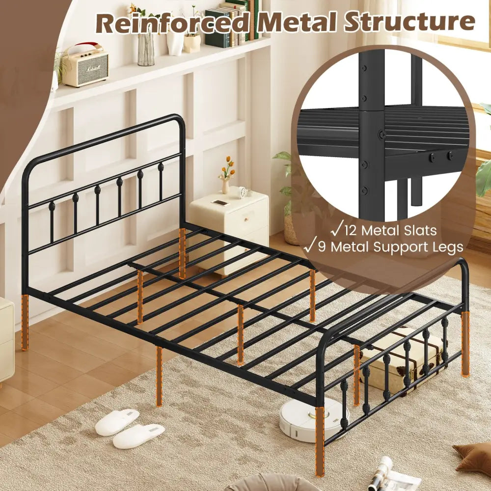 Bed Frame with Headboard and Under Bed Storage Black-Queen Size - Simple Bed Frame