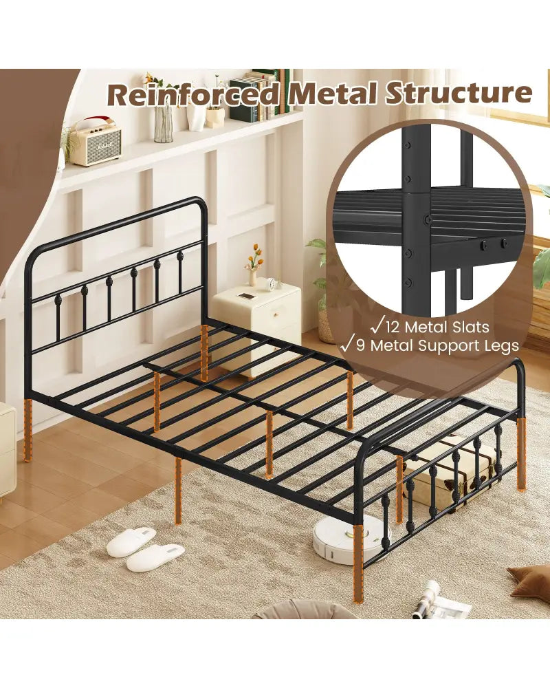 Bed Frame with Headboard and Under Bed Storage Black-Queen Size - Simple Bed Frame