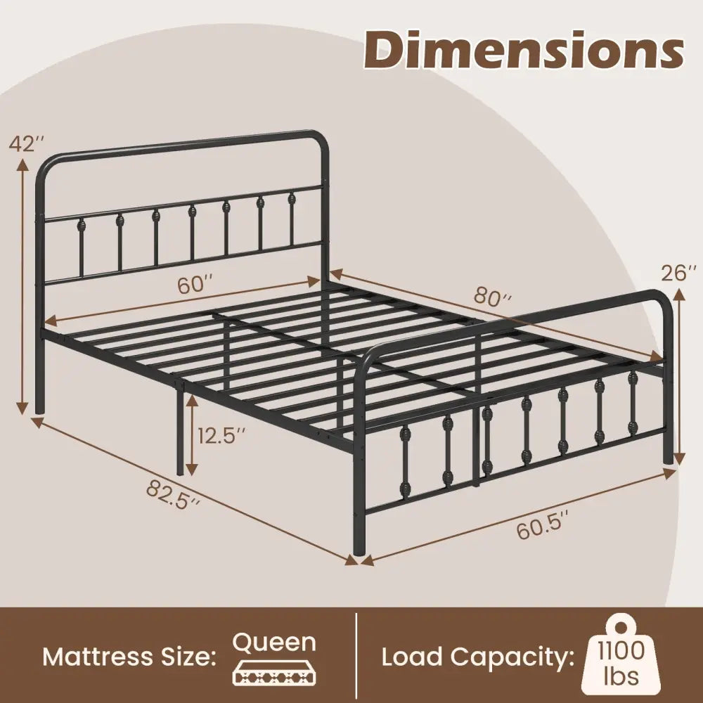 Bed Frame with Headboard and Under Bed Storage Black-Queen Size - Simple Bed Frame