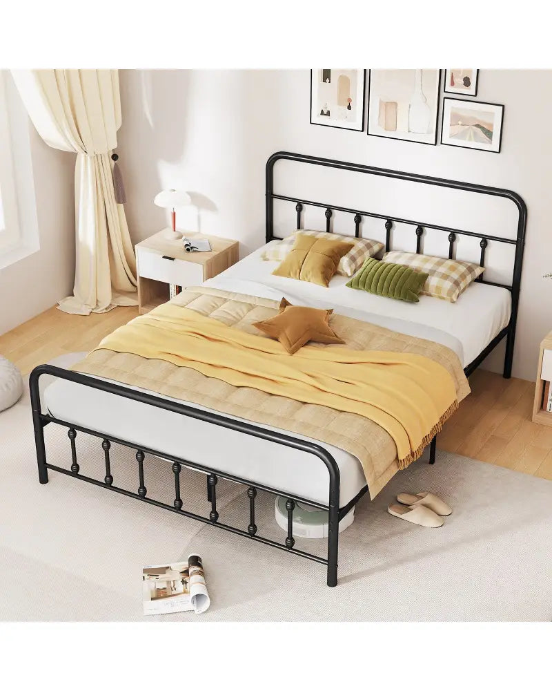 Bed Frame with Headboard and Under Bed Storage Black-Queen Size - Simple Bed Frame