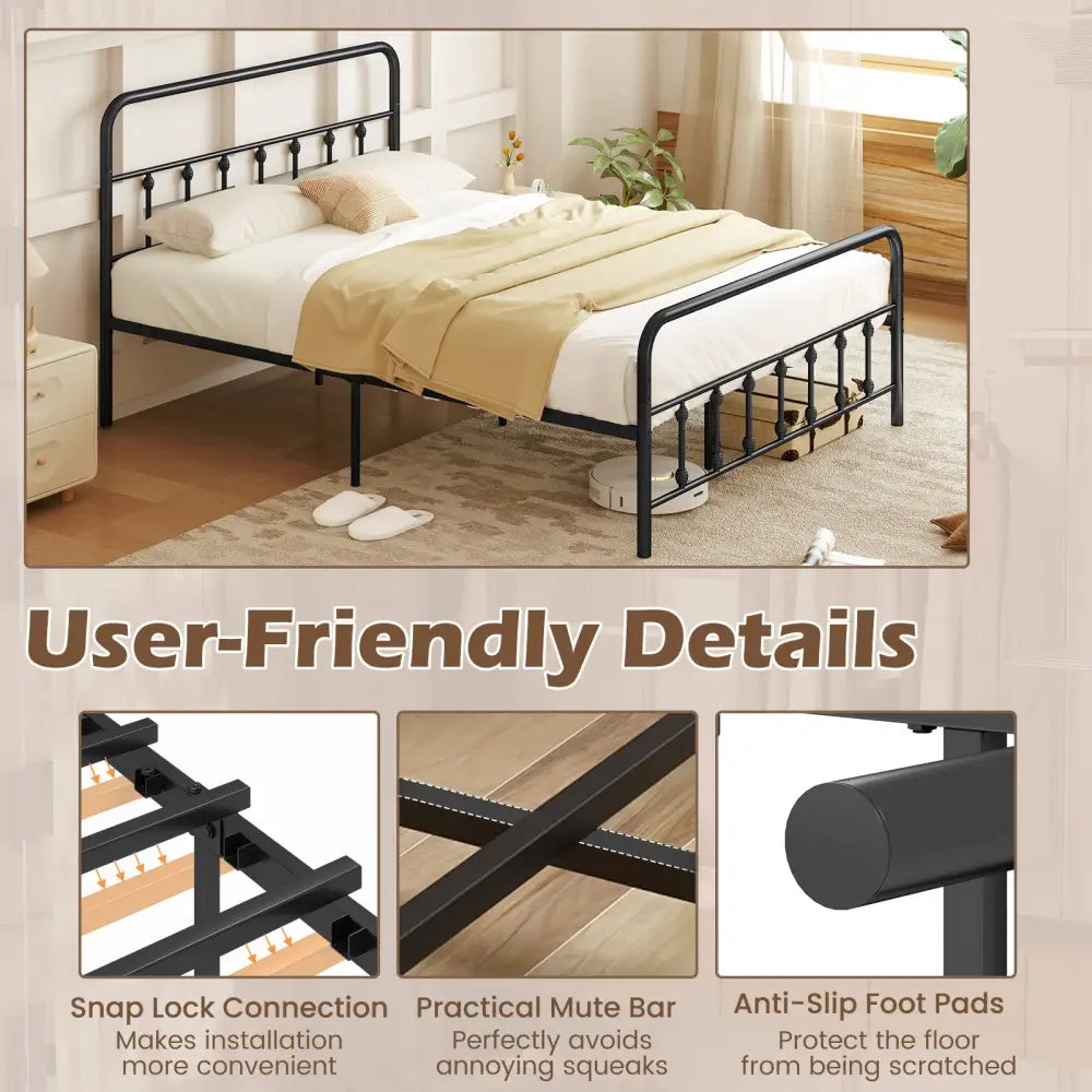 Bed Frame with Headboard and Under Bed Storage Black-Queen Size - Simple Bed Frame