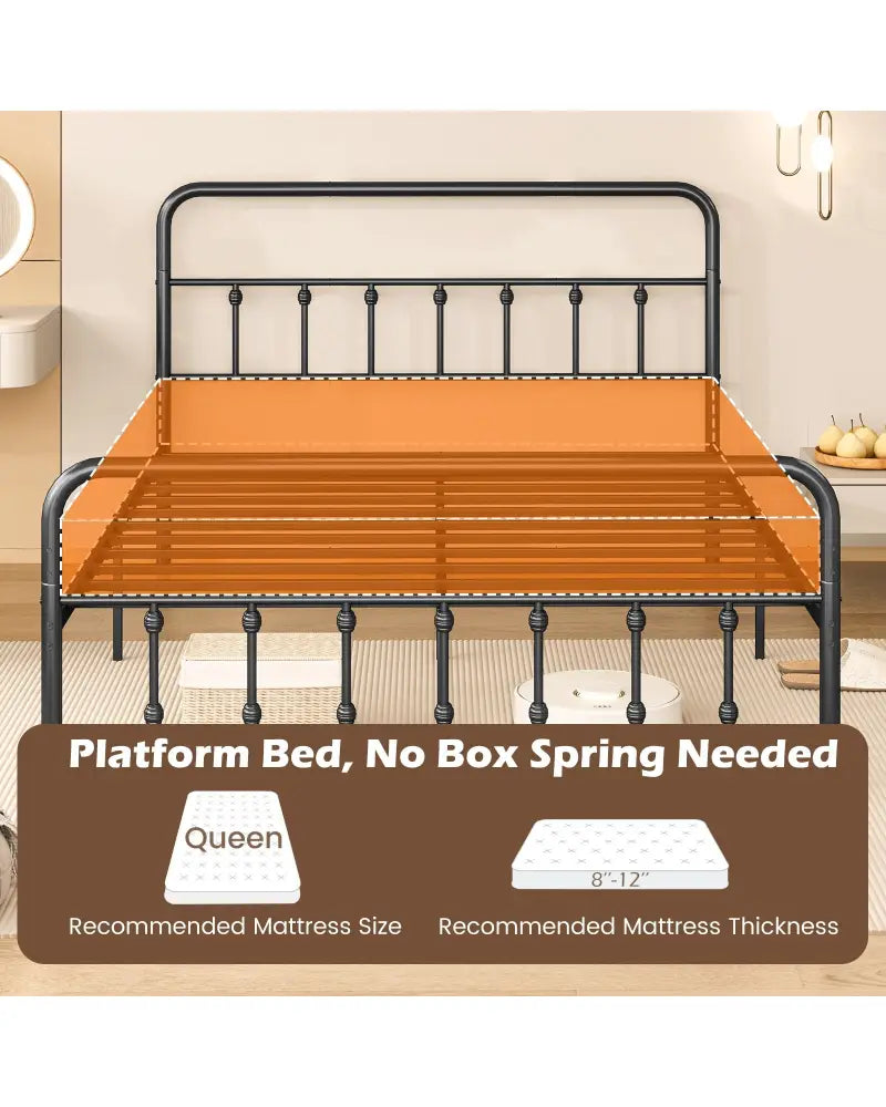 Bed Frame with Headboard and Under Bed Storage Black-Queen Size - Simple Bed Frame