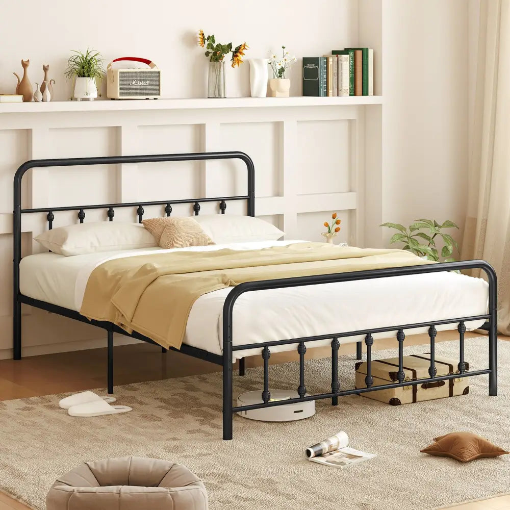 Bed Frame with Headboard and Under Bed Storage Black-Queen Size - Simple Bed Frame