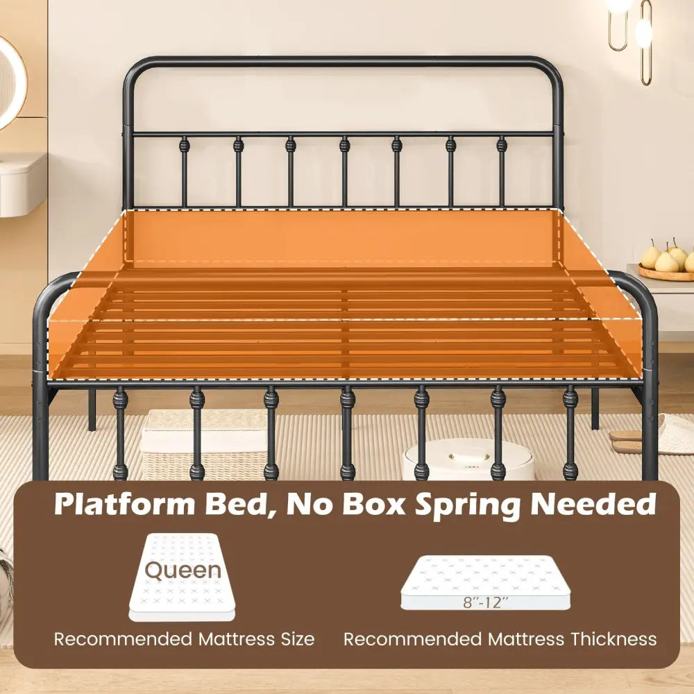Bed Frame with Headboard and Under Bed Storage Black-Queen Size - Simple Bed Frame