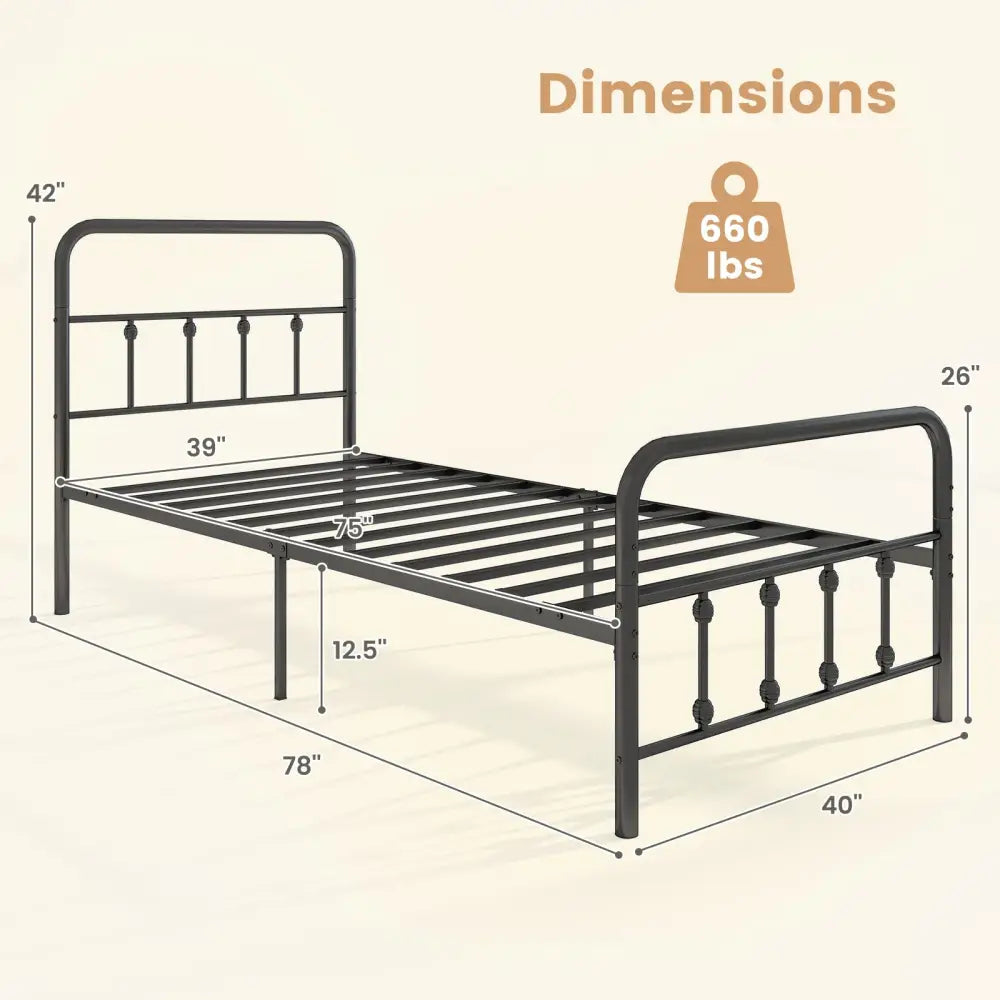 Bed Frame with Headboard and Under Bed Storage Black-Twin Size - Black - Simple Bed Frame