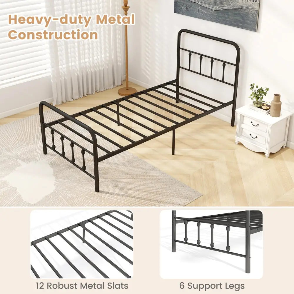 Bed Frame with Headboard and Under Bed Storage Black-Twin Size - Black - Simple Bed Frame