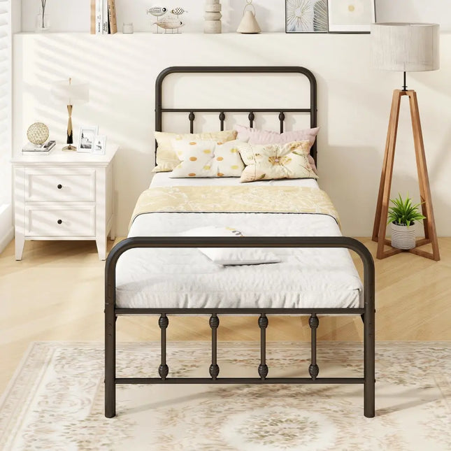 Bed Frame with Headboard and Under Bed Storage Black-Twin Size - Black - Simple Bed Frame