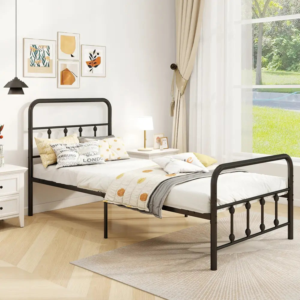 Bed Frame with Headboard and Under Bed Storage Black-Twin Size - Black - Simple Bed Frame