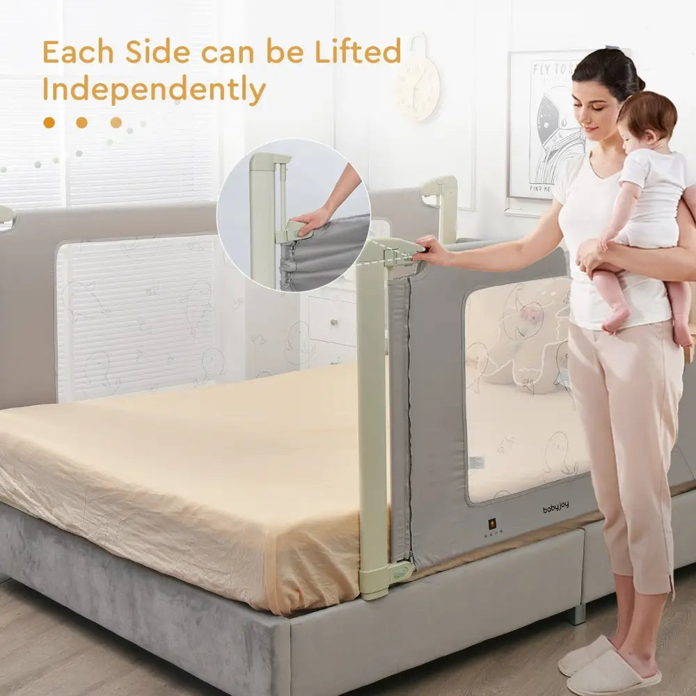 Bed Rail Guard for Toddlers Kid with Adjustable Height and Safety Lock-59 inch - Gray - Bed Rails