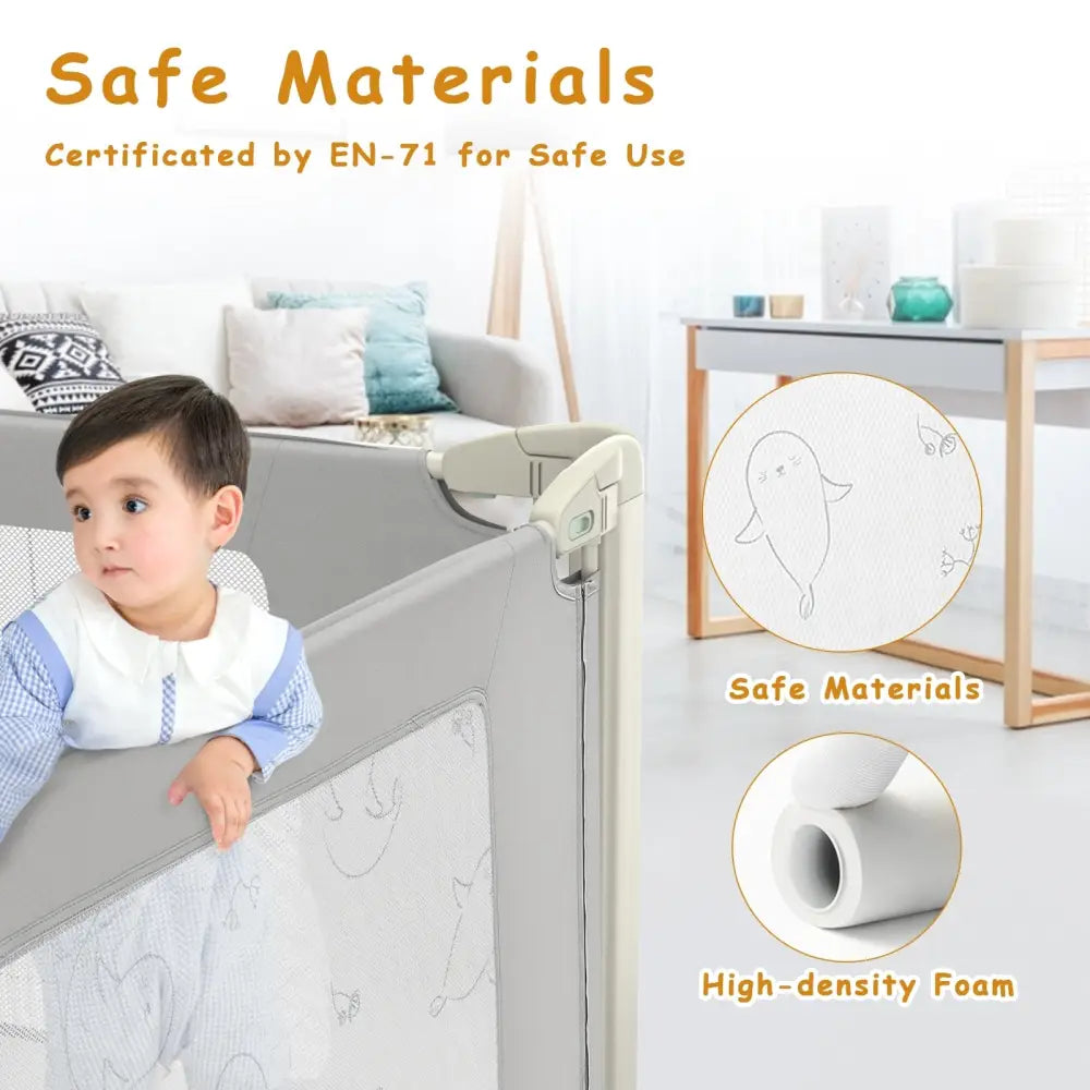 Bed Rail Guard for Toddlers Kid with Adjustable Height and Safety Lock-59 inch - Gray - Bed Rails
