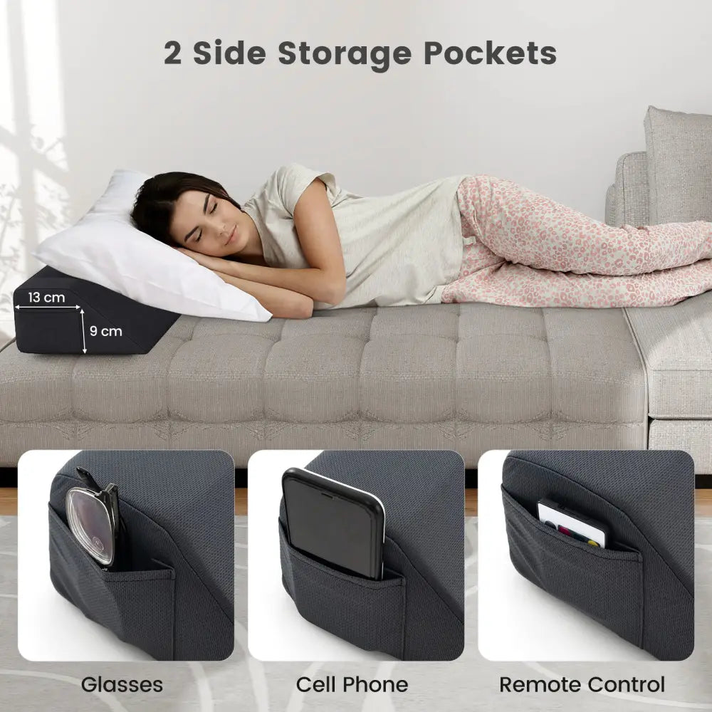 Bed Wedge Pillow with Storage Bag-Twin Size - Gray - Bedding