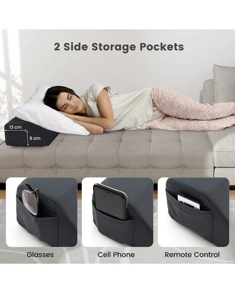 Bed Wedge Pillow with Storage Bag-Twin Size - Gray - Bedding
