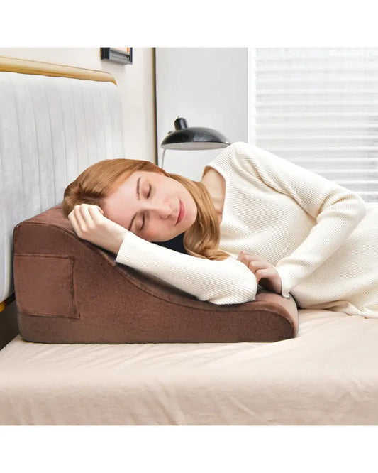 Bed Wedge Pillow with Tablet Pillow Stand and Side Pockets-Brown - Brown - Bedding