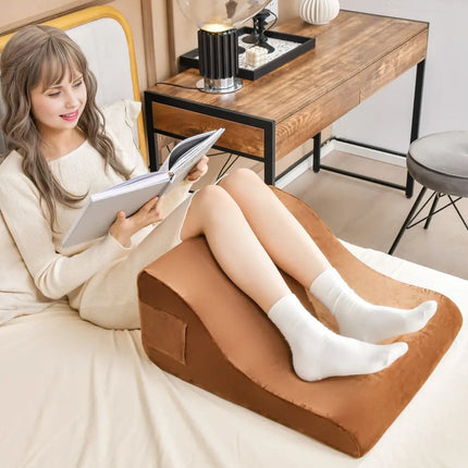 Bed Wedge Pillow with Tablet Pillow Stand and Side Pockets-Brown - Brown - Bedding