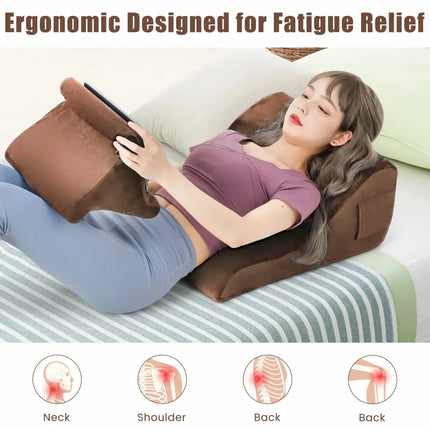 Bed Wedge Pillow with Tablet Pillow Stand and Side Pockets-Brown - Brown - Bedding