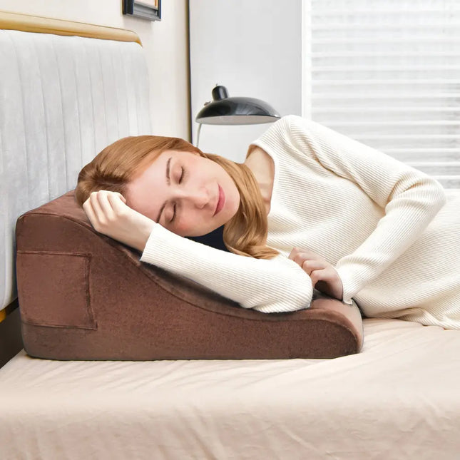 Bed Wedge Pillow with Tablet Pillow Stand and Side Pockets-Brown - Brown - Bedding