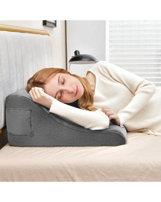 Bed Wedge Pillow with Tablet Pillow Stand and Side Pockets-Gray - Gray - Bedding