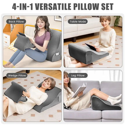 Bed Wedge Pillow with Tablet Pillow Stand and Side Pockets-Gray - Gray - Bedding