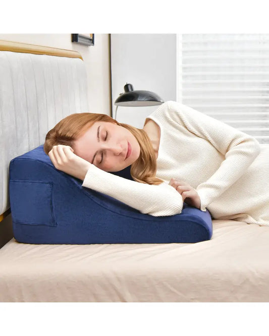 Bed Wedge Pillow with Tablet Pillow Stand and Side Pockets-Navy - Navy - Bedding