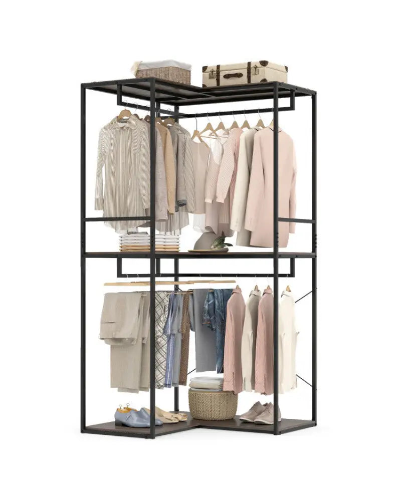 Bedroom Set with 3-Tier Clothes Rack Freestanding Clothing Rack and Dresser Storage Tower - Bedroom