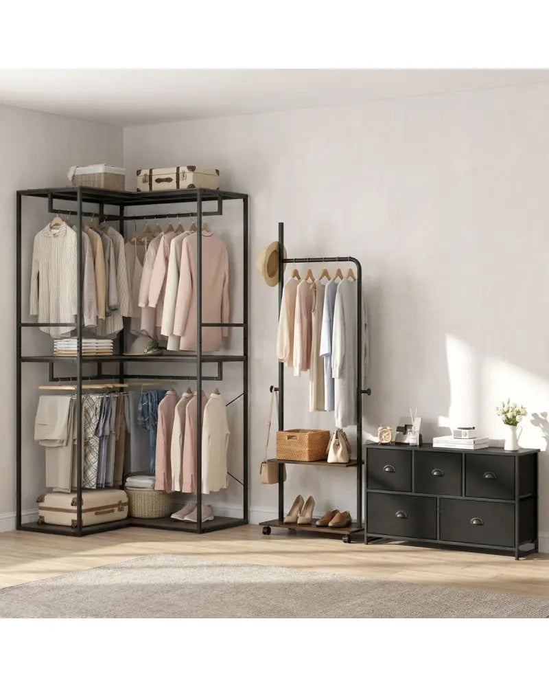 Bedroom Set with 3-Tier Clothes Rack Freestanding Clothing Rack and Dresser Storage Tower - Bedroom