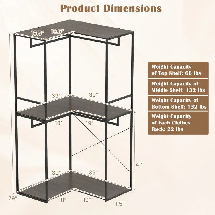 Bedroom Set with 3-Tier Clothes Rack Freestanding Clothing Rack and Dresser Storage Tower - Bedroom