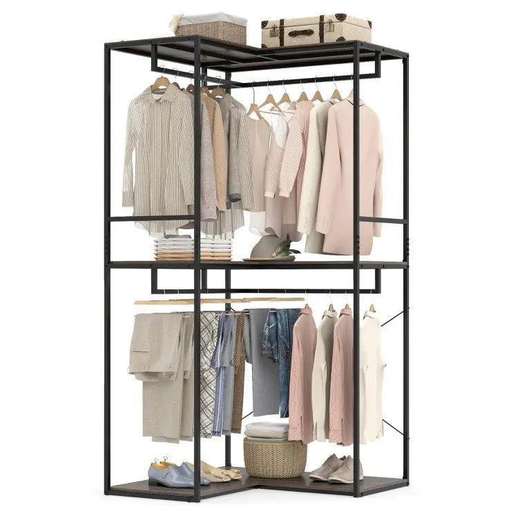 Bedroom Set with 3-Tier Clothes Rack Freestanding Clothing Rack and Dresser Storage Tower - Bedroom