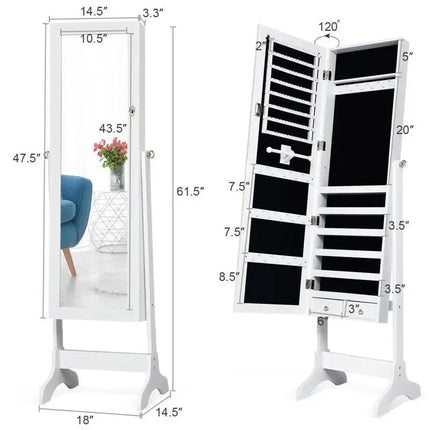 Bedroom Set with Lockable Mirrored Jewelry Cabinet and Vanity Desk - Bedroom
