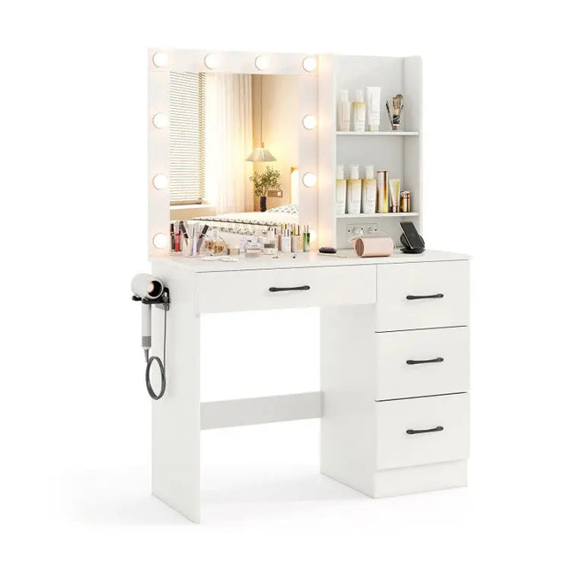Bedroom Set with Lockable Mirrored Jewelry Cabinet and Vanity Desk - Bedroom