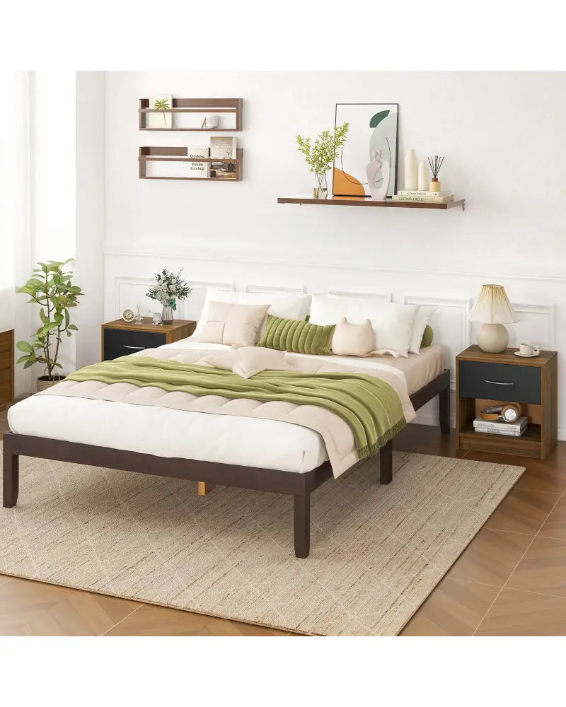 Bedside Table Nightstand with Drawer and Open Storage Shelf-Brown - Brown - Nightstands