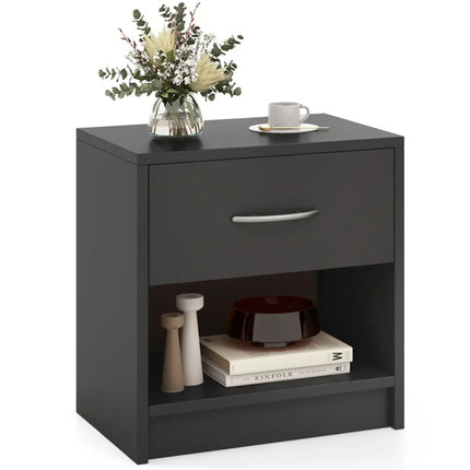 Bedside Table Nightstand with Drawer and Open Storage Shelf-Gray - Gray - Nightstands