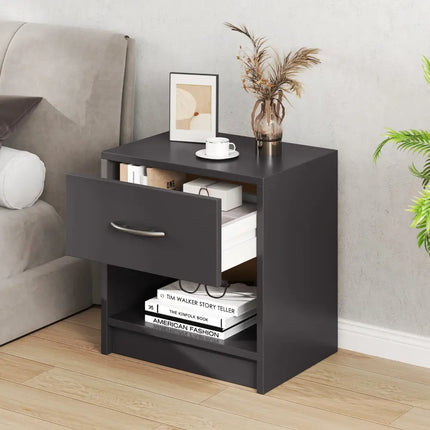 Bedside Table Nightstand with Drawer and Open Storage Shelf-Gray - Gray - Nightstands
