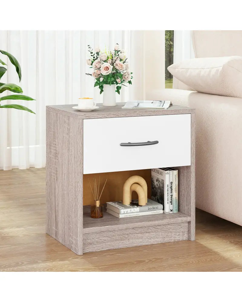 Bedside Table Nightstand with Drawer and Open Storage Shelf-Light Gray - Light Gray - Nightstands