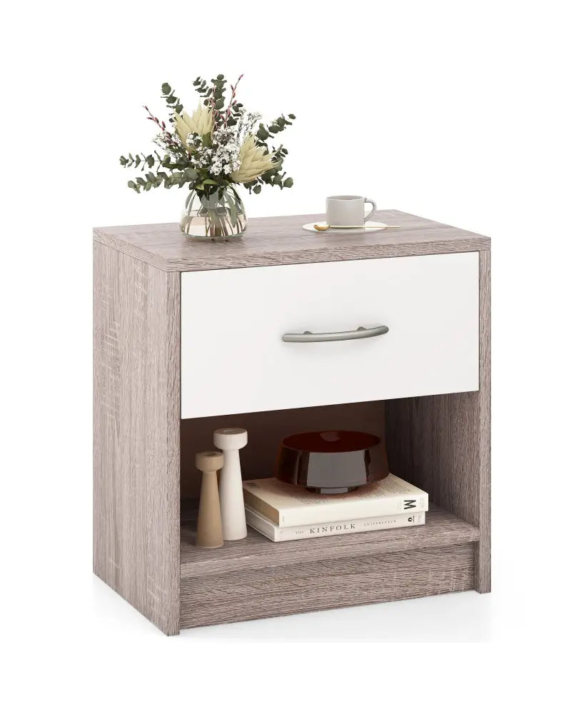 Bedside Table Nightstand with Drawer and Open Storage Shelf-Light Gray - Light Gray - Nightstands