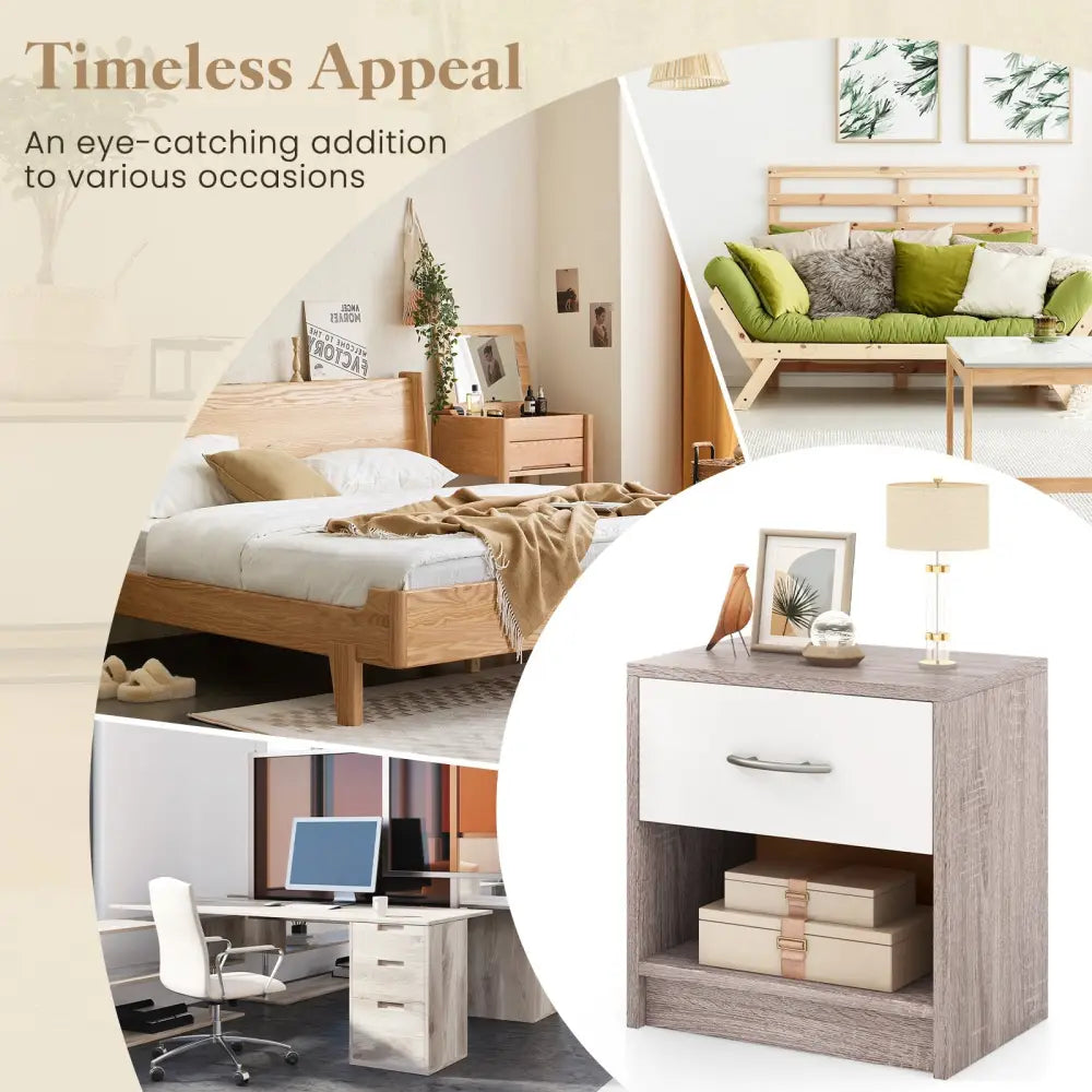 Bedside Table Nightstand with Drawer and Open Storage Shelf-Light Gray - Light Gray - Nightstands