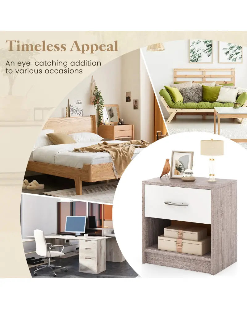 Bedside Table Nightstand with Drawer and Open Storage Shelf-Light Gray - Light Gray - Nightstands