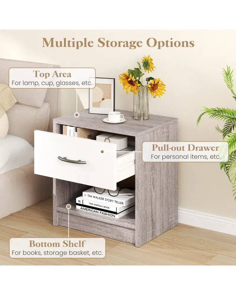 Bedside Table Nightstand with Drawer and Open Storage Shelf-Light Gray - Light Gray - Nightstands