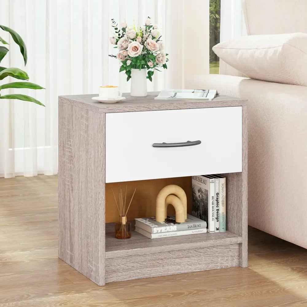Bedside Table Nightstand with Drawer and Open Storage Shelf-Light Gray - Light Gray - Nightstands