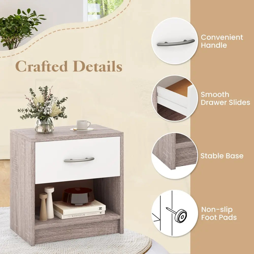 Bedside Table Nightstand with Drawer and Open Storage Shelf-Light Gray - Light Gray - Nightstands