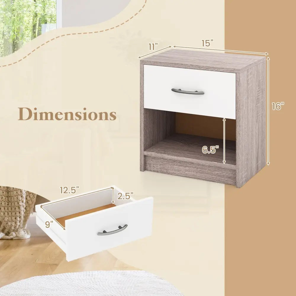 Bedside Table Nightstand with Drawer and Open Storage Shelf-Light Gray - Light Gray - Nightstands