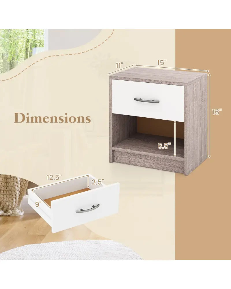 Bedside Table Nightstand with Drawer and Open Storage Shelf-Light Gray - Light Gray - Nightstands