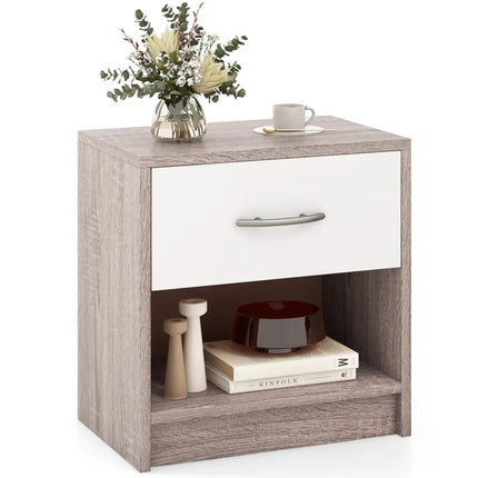 Bedside Table Nightstand with Drawer and Open Storage Shelf-Light Gray - Light Gray - Nightstands