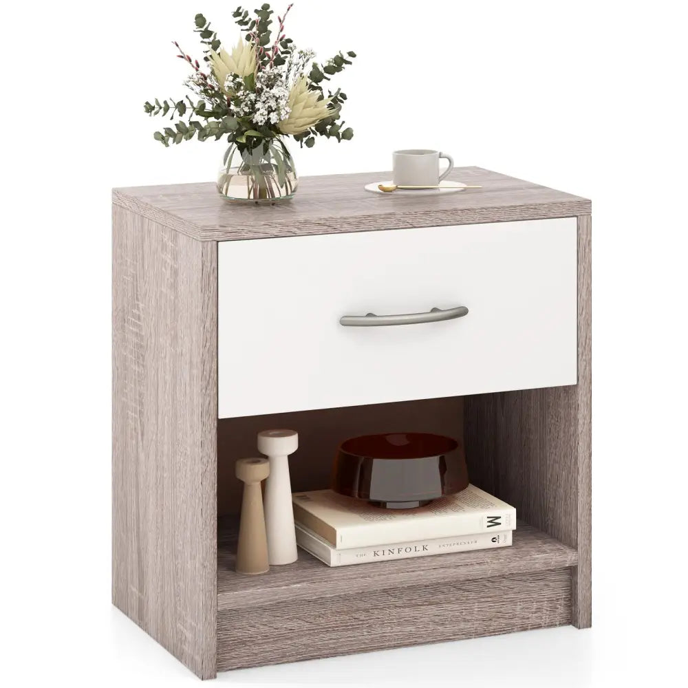 Bedside Table Nightstand with Drawer and Open Storage Shelf-Light Gray - Light Gray - Nightstands