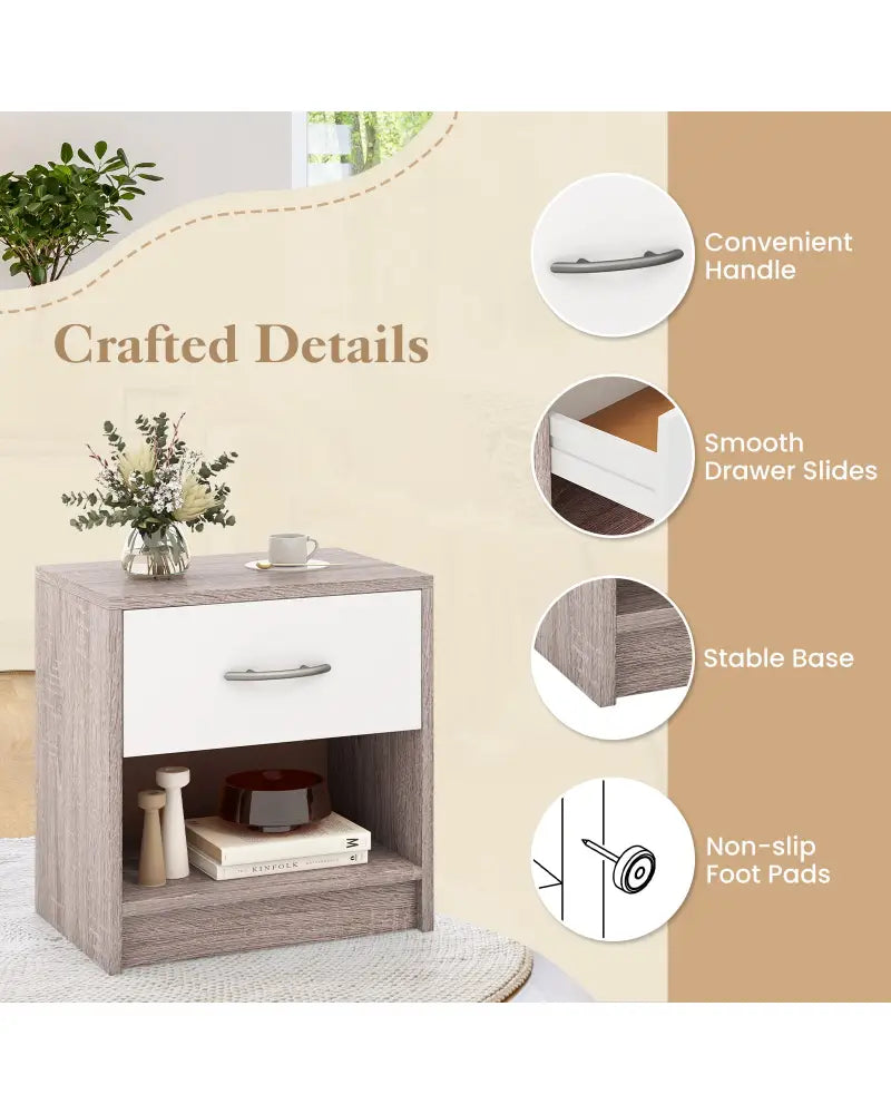 Bedside Table Nightstand with Drawer and Open Storage Shelf-Light Gray - Light Gray - Nightstands