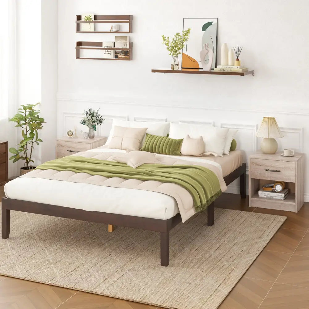 Bedside Table Nightstand with Drawer and Open Storage Shelf-Natural - Natural - Nightstands